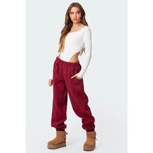 NWT Edikted Cotton Fleece Clark Oversized Sweatpants Joggers Burgundy Red XS